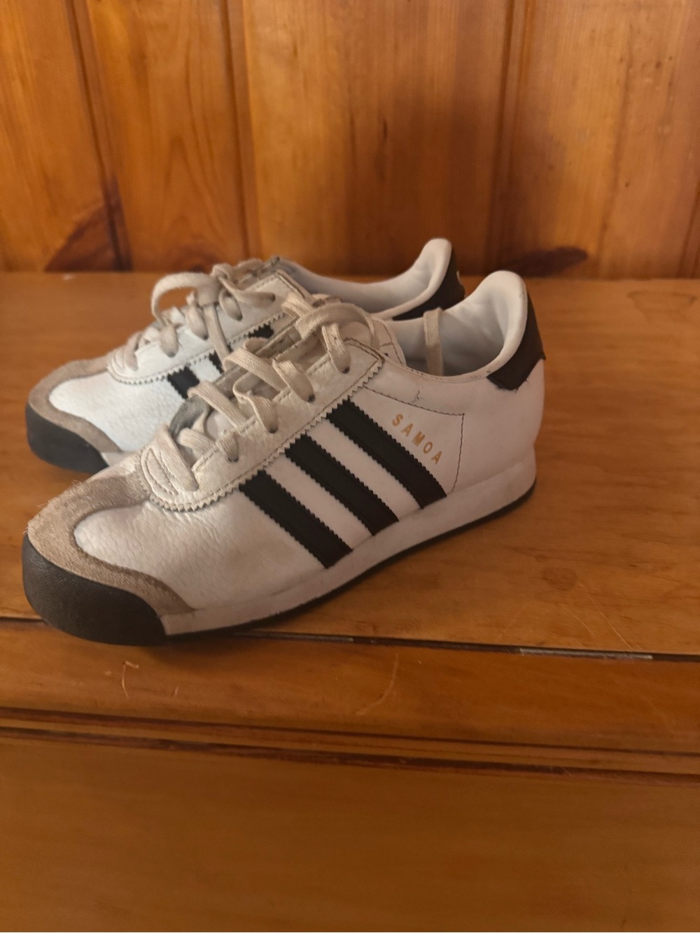 Adidas Samoa Kids White Sneakers with Black Stripes